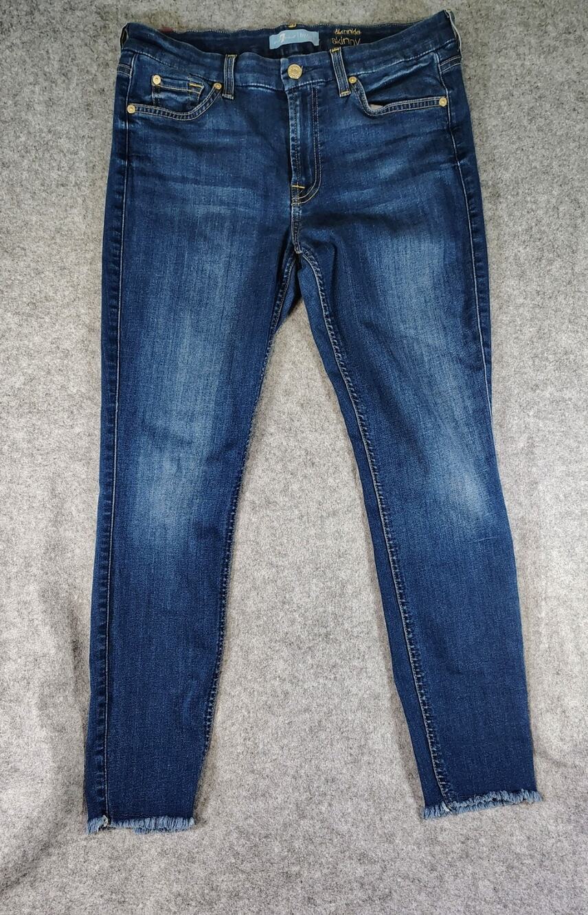 Seven For All Mankind Ankle Skinny Jeans, Size 30 Distressed Raw Hem Frayed